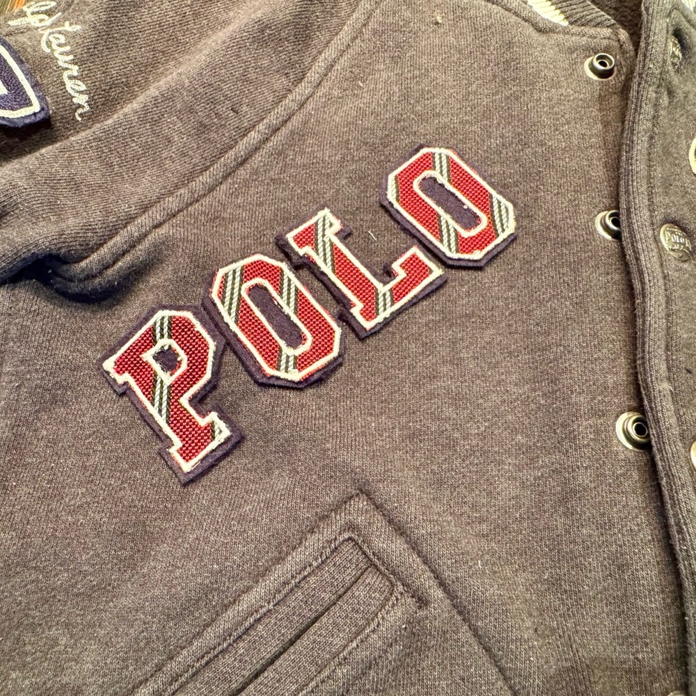 Polo Ralph Lauren Men's XS Letterman P Wing Grey Varsity Jacket Bomber - Picture 6 of 10